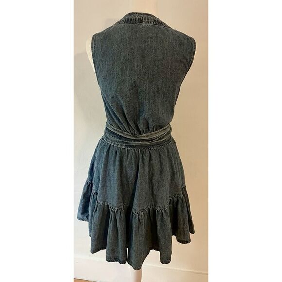 NWT Avec Les Filles Anthropologie Tie Waist Wrap Denim Mini Dress Size 2 $158 - Picture 6 of 11